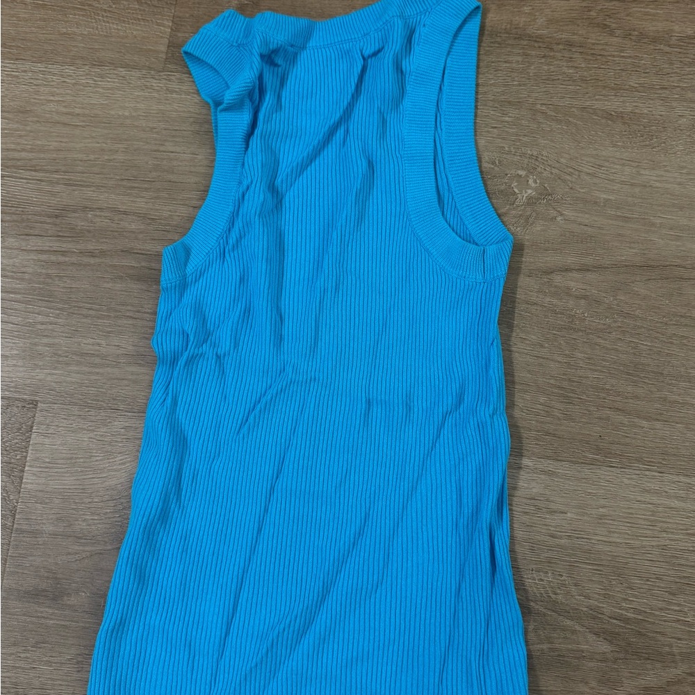 Zara Blue Ribbed Tank Top - Picture 2 of 3